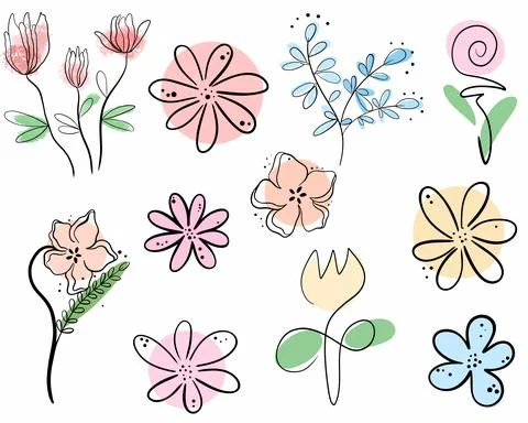A set of flowers from lines. Vector, hand-drawing. Stock Illustration