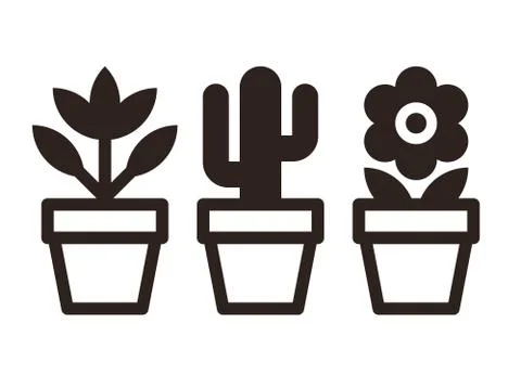 Set of flowers in pots Stock Illustration