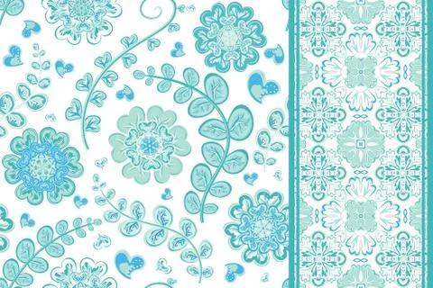Set of flowers seamless pattern and border backgrounds. Vector illustration Illustrazione stock