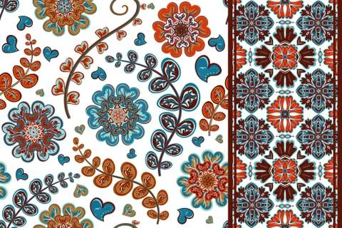 Set of flowers seamless pattern and border backgrounds. Vector illustration Illustrazione stock