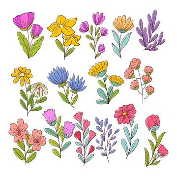 Set of flowers, spring flowers vector illustration. 库存插图