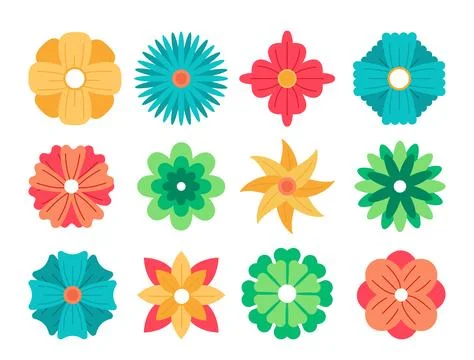 Set of flowers. Top view at buds of bloom and blossoming plants. Spring and Stock Illustration