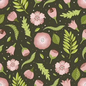 Set of Flowers Vector Seamless Pattern. Pattern for fashion and print. Illustrazione stock