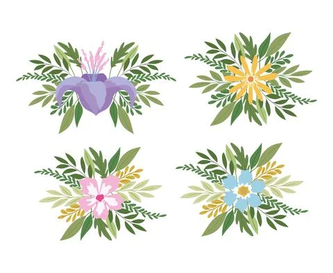 Set of flowers on a white background Stock Illustration