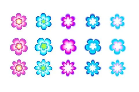 A set of flowers with a Y2K blurred gradient. Vector illustration in 90s - 2000s Stock Illustration