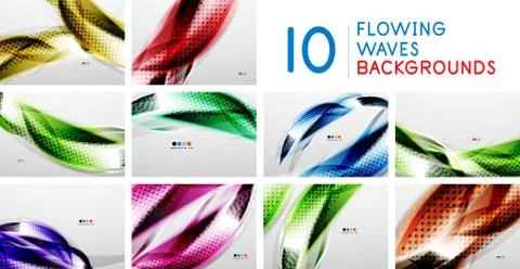 Set of flowing color wave pattern backgrounds 스톡 일러스트