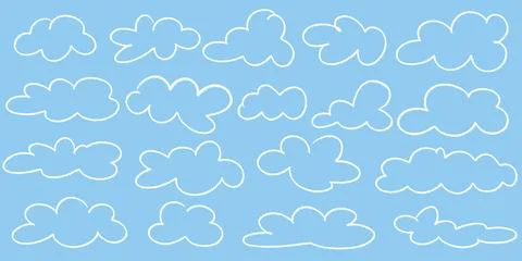 Set of fluffy light clouds drawn in white chalk 스톡 일러스트