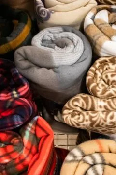 Set of fluffy soft plaids. Accessory for home. Foto stock