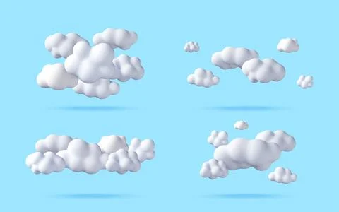 Set of fluffy white 3d clouds on light blue Stock Illustration