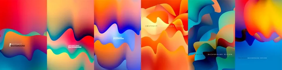 Set of fluid wave background designs feature organic, flowing patterns Stock Illustration