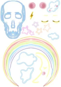 A set of fluorescent lighting objects and a skull Stock Illustration