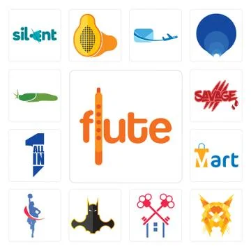 Set of flute, lynx, , bat man, cheerleader, mart, all in one, savage, slug ic Illustrazione stock gratuita