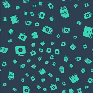 Set FLV file document, MP3, Online play video and  on seamless pattern. Vecto Stock Illustration