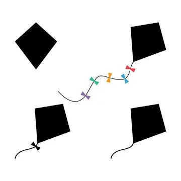 Set of Fly kite icon, hobby outdoor activity symbol, wind air game vector ill Stock Illustration