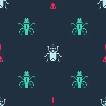 Set Fly swatter, Beetle bug and Termite on seamless pattern. Vector 스톡 일러스트