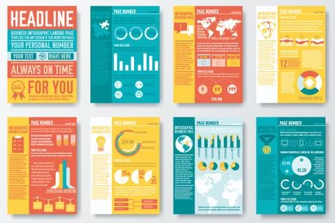 Set of flyer and brochure of flat infographics and chart element with typography Stock Illustration