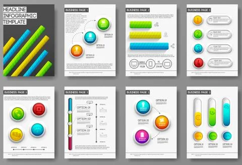 Set of flyer and brochure of flat infographics and 3d realistic chart element Stock Illustration