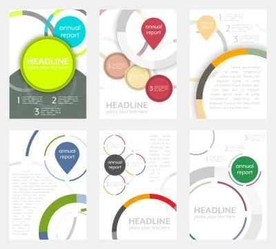 Set of flyer design with circular pattern. Corporate banner or brochure in A4 Stock Illustration