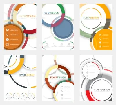 Set of flyer design with circular pattern. Corporate banner or brochure in A4 Stock Illustration