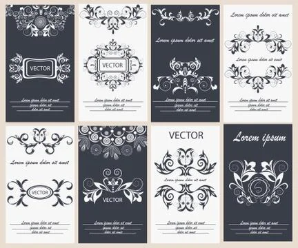 Set flyer design template elegant frame, monogram, floral ornament 스톡 일러스트