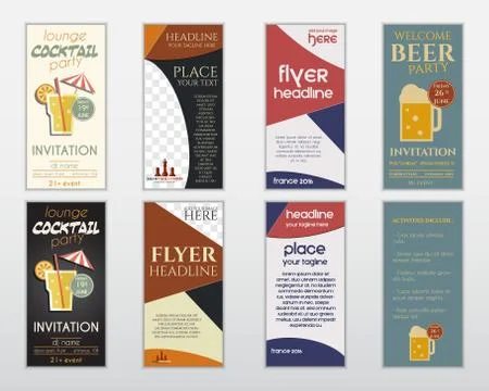 Set of flyer layout templates. Cocktail lounge party, business management Illustrazione stock