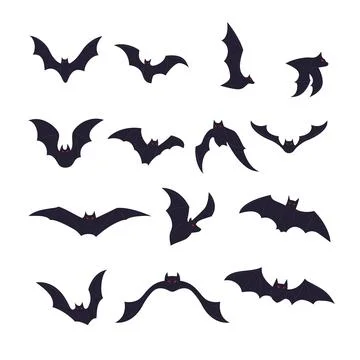 Set of flying bats pose collection, Bats fly in the sky. A flock of bats fl.. Stock Illustration