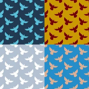Set of flying pigeons seamless pattern. Flock of dove. Texture of birds. Fabr Stock Illustration