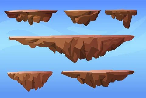 Set of flying rock level platforms flat style, vector illustration イラスト素材