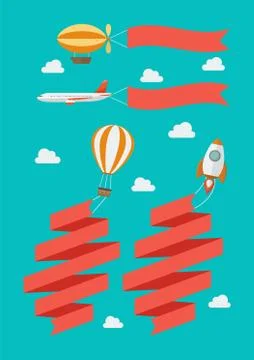 Set of flying vehicle pull the banners Stock Illustration