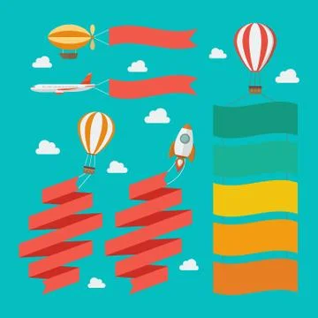 Set of flying vehicle pull the banners Stock Illustration