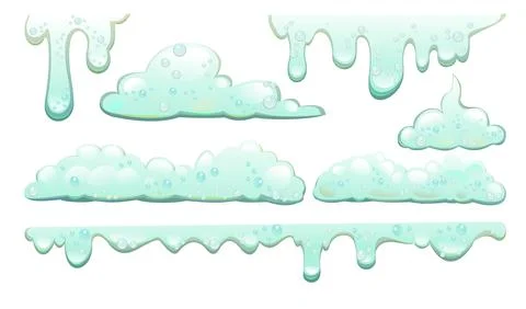 Set Foam and drips. objects. Foaming liquids. Water, detergent or food produc Stock Illustration