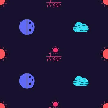 Set Fog and cloud, Eclipse of the sun, Drought and Sun on seamless pattern Illustrazione stock
