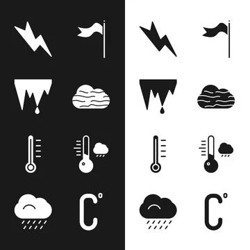 Set Fog and cloud, Icicle, Lightning bolt, Meteorology windsock wind vane, th Stock Illustration
