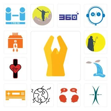 Set of folded hands, elastic, inquiry, earthquake, set top box, waterfall, tr Free Stock Illustration