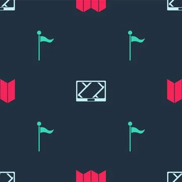 Set Folded map, Gps device with and Location marker on seamless pattern. Vector Illustrazione stock