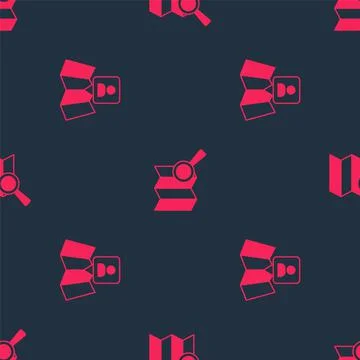 Set Folded map with location marker and Search on seamless pattern. Vector Illustrazione stock