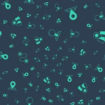 Set Folded map with location marker, Route and on seamless pattern. Vector Illustrazione stock