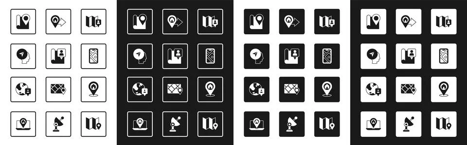 Set Folded map with location marker, Map human, City navigation, Location house Stock Illustration