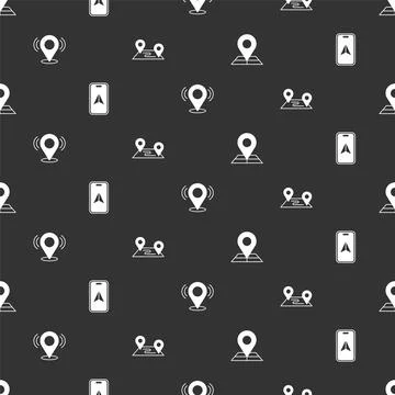 Set Folded map with location marker, City navigation, Map pin and Route on se Illustrazione stock