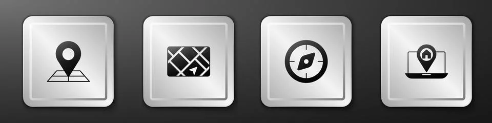 Set Folded map with location marker, Gps device, Compass and City navigation 库存插图