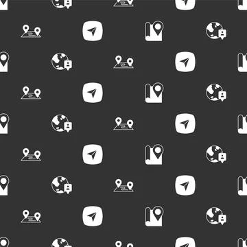 Set Folded map with location marker Location the globe Route and City navigat Stock Illustration