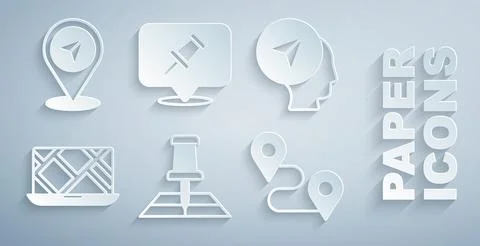 Set Folded map with location marker, Map human, City navigation, Route, Pus.. Illustration