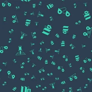 Set Folded map with location marker, Route,  and  on seamless pattern. Vector Illustrazione stock