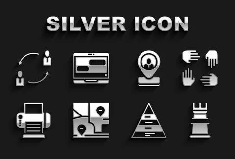 Set Folded map with location, Project team base, Business strategy, Pyramid Stockillustratie