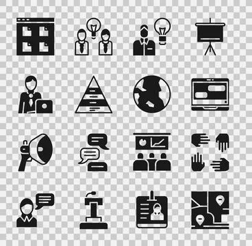 Set Folded map with location, Project team base, Chat messages laptop, Human イラスト素材