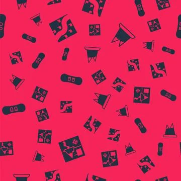 Set Folded map, Route location, Snowboard and Mountains on seamless pattern 스톡 일러스트