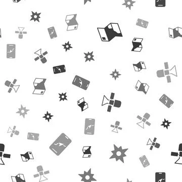 Set Folded map, Wind rose, Satellite and City navigation on seamless pattern Stock Illustration