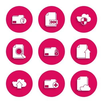 Set Folder and lock, Add new folder, Cloud storage text document, Upload fi.. Stock Illustration