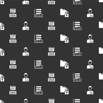Set Folder and lock, Analyst engineer, Server, Data, Web Hosting and on seamless Stock Illustration