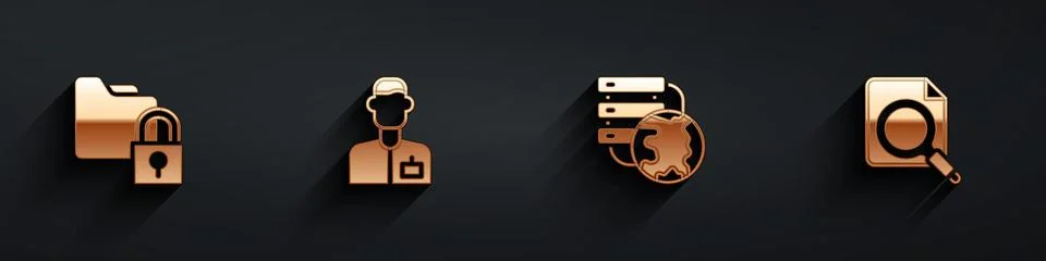 Set Folder and lock, Analyst engineer, Network cloud connection and Search Stock Illustration